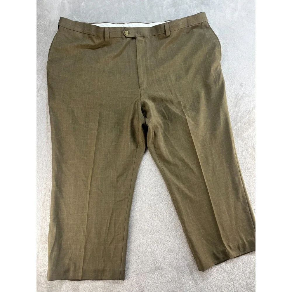 Haggar Premium Dress Pants Mens 48x30 Pleated Straight Fit Straight Leg Beige